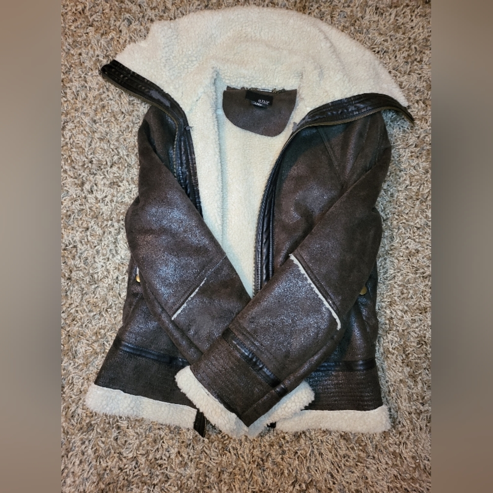 -Suede bomber style heavy jacket-wool lining -Size Medium